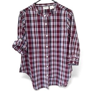 Vermont Country Store NEW Plaid Button-Up Shirt 3/4 Sleeve, Women’s Sz M